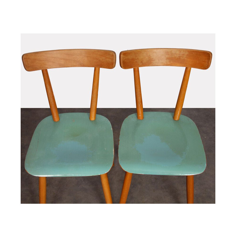 Paire de chaises vintage bleues par Ton, 1960