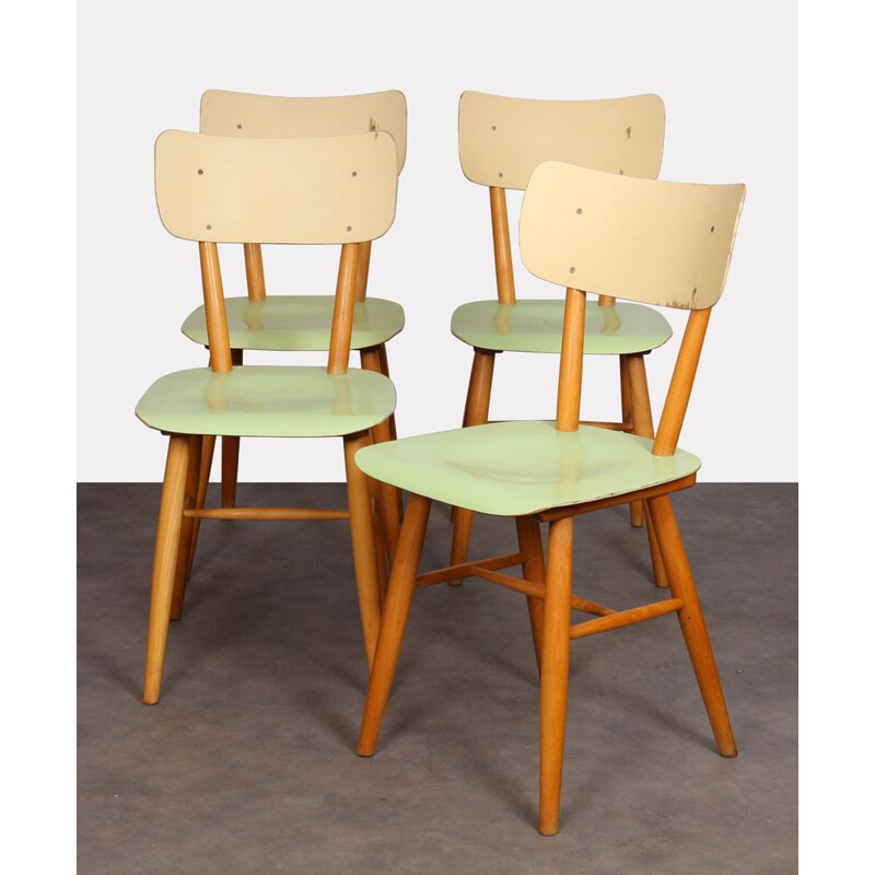 Set of 4 vintage green chairs by Ton, 1960