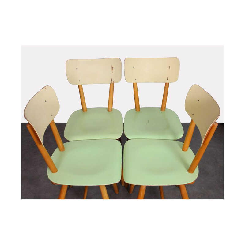 Set of 4 vintage green chairs by Ton, 1960