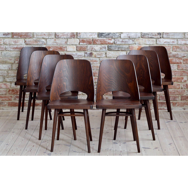 Ensemble de 8 chaises vintage d'Oswald Haerdtl, placage de hêtre, finition à l'huile