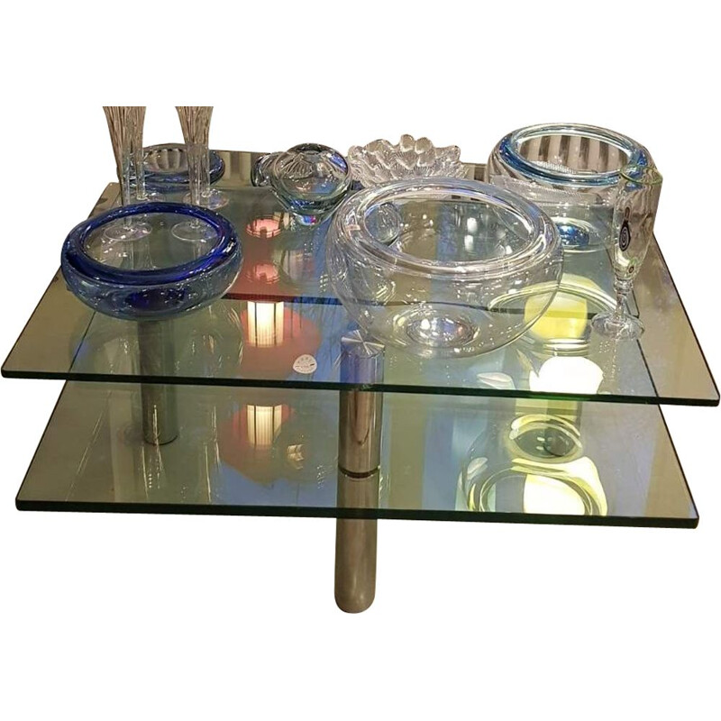 Table vintage en verre de cristal avec couvercle basculant