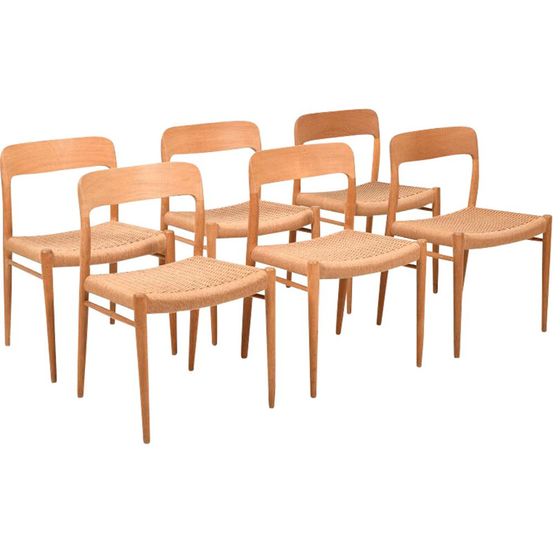 Lot de 6 chaises vintage Modèle 75 de Niels Otto Møller pour J.L. Møllers Danois 1960