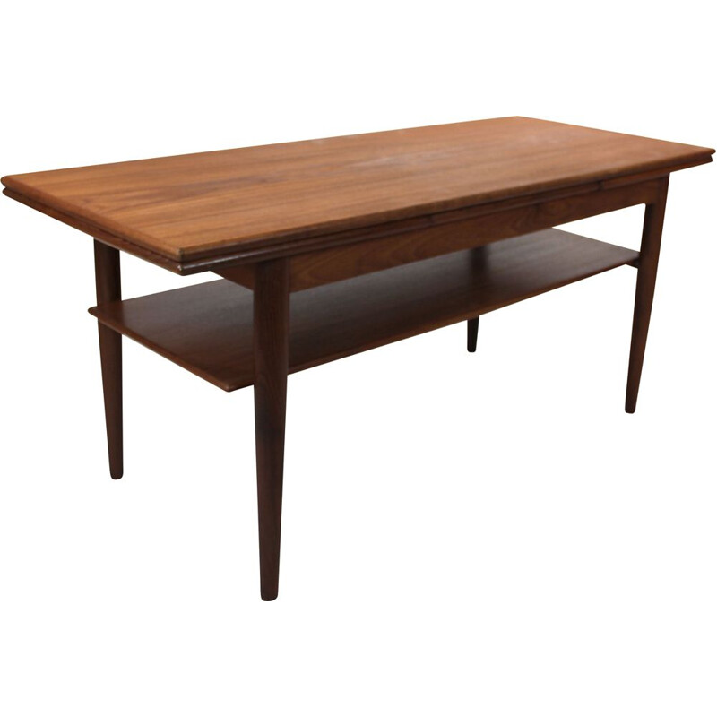 Vintage teakhouten salontafel met verlengstukken, Denemarken 1960