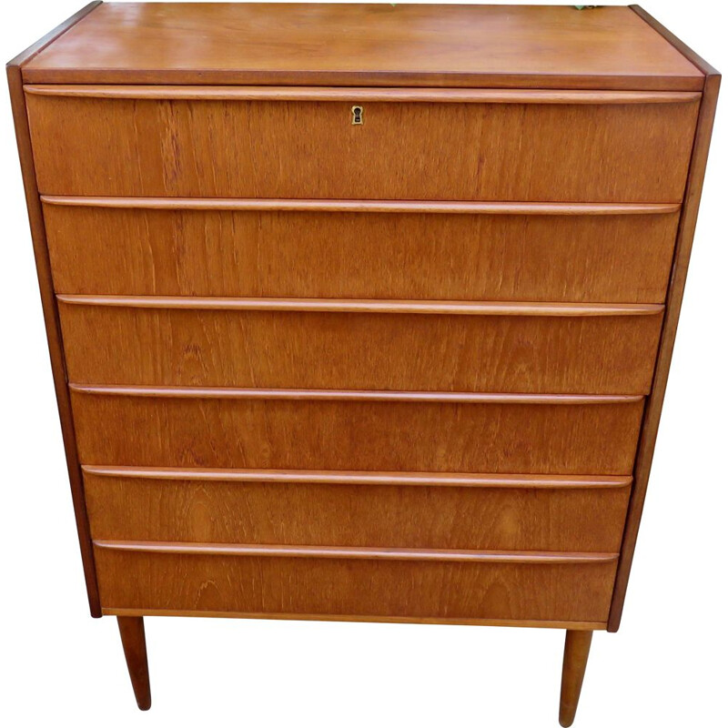 Vintage teak chest of drawers with 6 drawers Denmark 1960