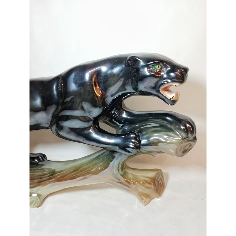 Vintage black ceramic panther by Jema Holland