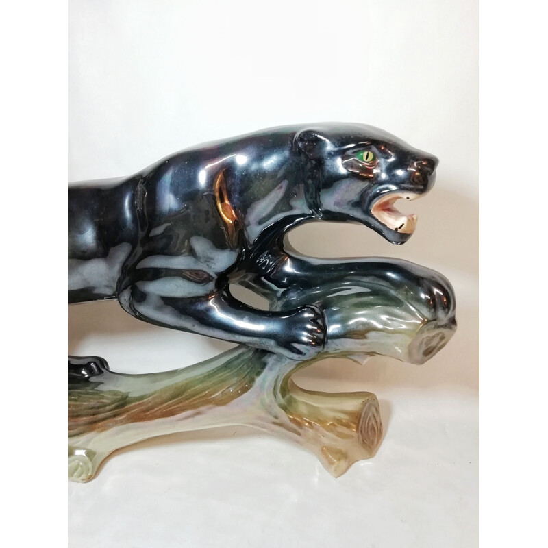 Vintage-Panther aus schwarzer Keramik von Jema Holland