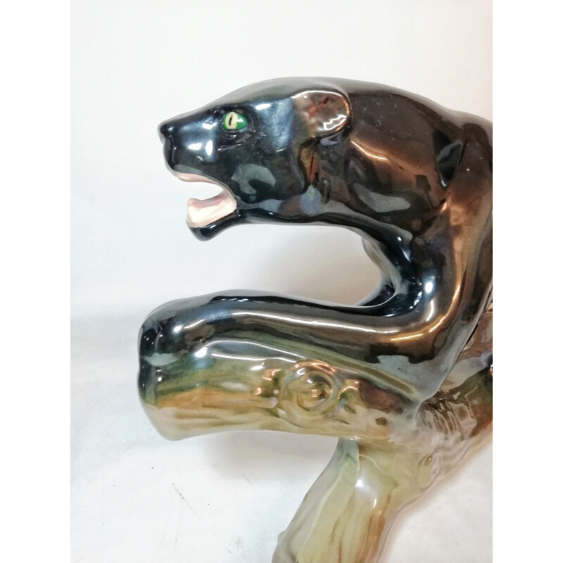 Vintage black ceramic panther by Jema Holland