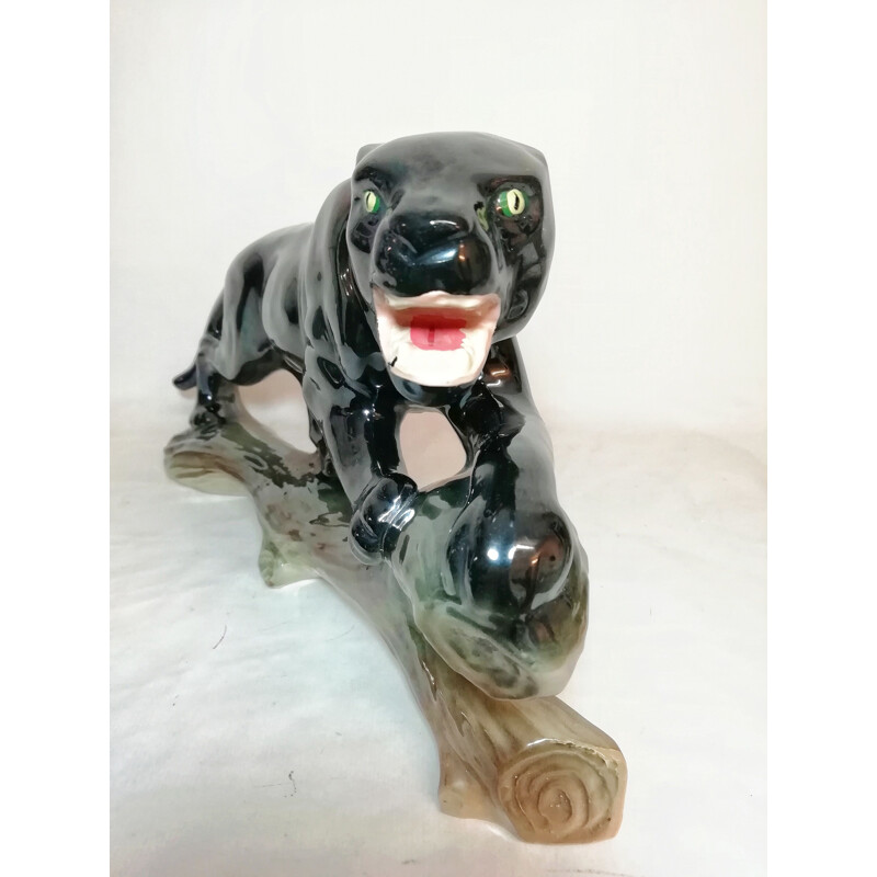 Vintage black ceramic panther by Jema Holland
