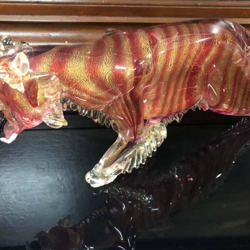 Mid-Century sculpture Prehistoric Tiger Murano Glass circa 1960