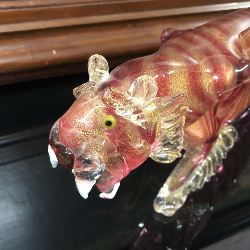 Sculpture vintage Tigre préhistorique en verre de Murano 1960