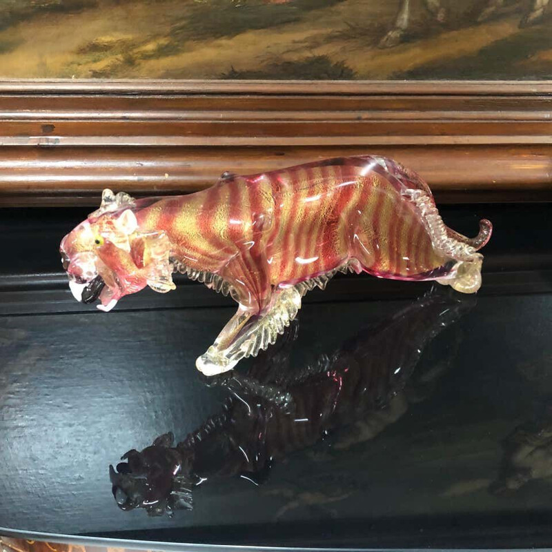 Mid-Century sculpture Prehistoric Tiger Murano Glass circa 1960