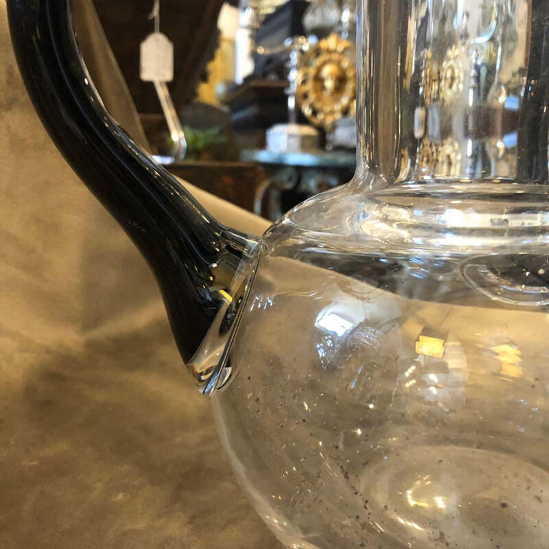 Vase vintage en noir et verre transparent, Italie 1970