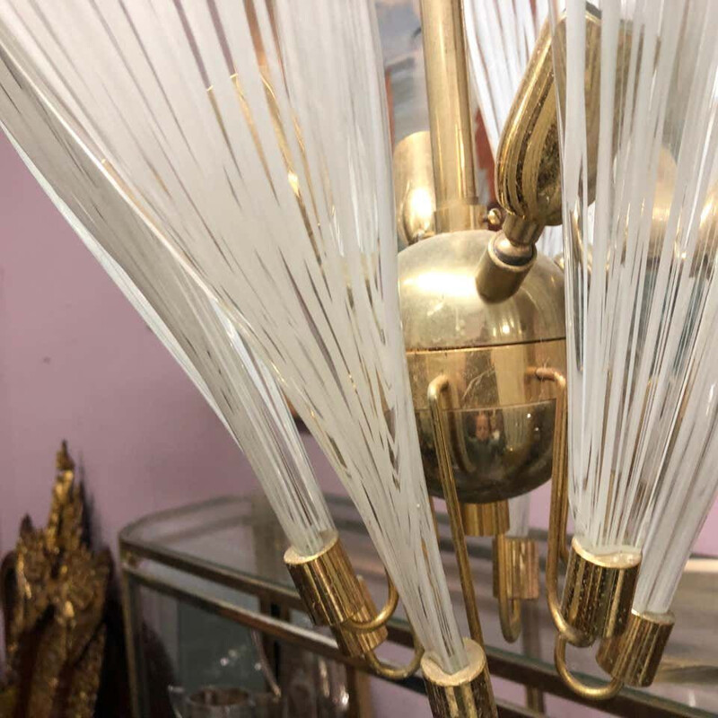 Mid-Century Brass and Murano Glass Pendant circa 1970