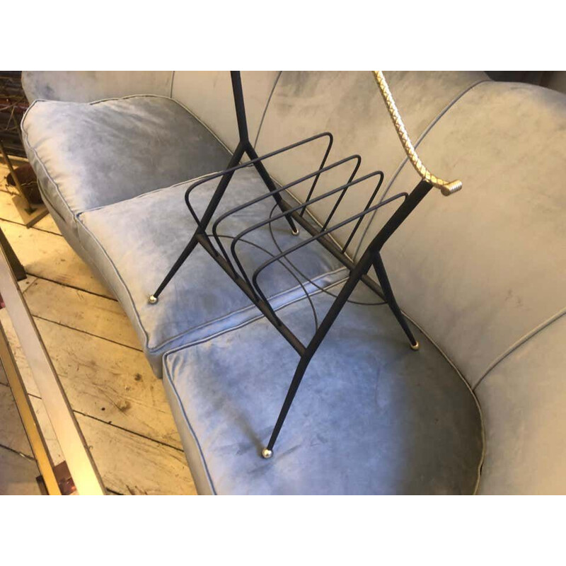 Mid-Century Black Metal and Brass Magazine Rack circa Italian 1950