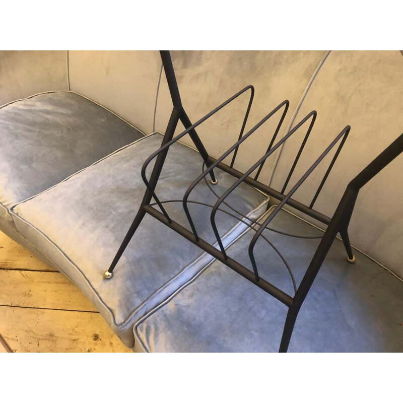 Mid-Century Black Metal and Brass Magazine Rack circa Italian 1950