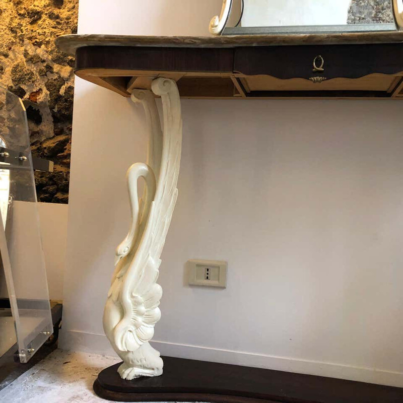 Mid-Century Rosewood and Marble Console and Mirror circa Italian 1950