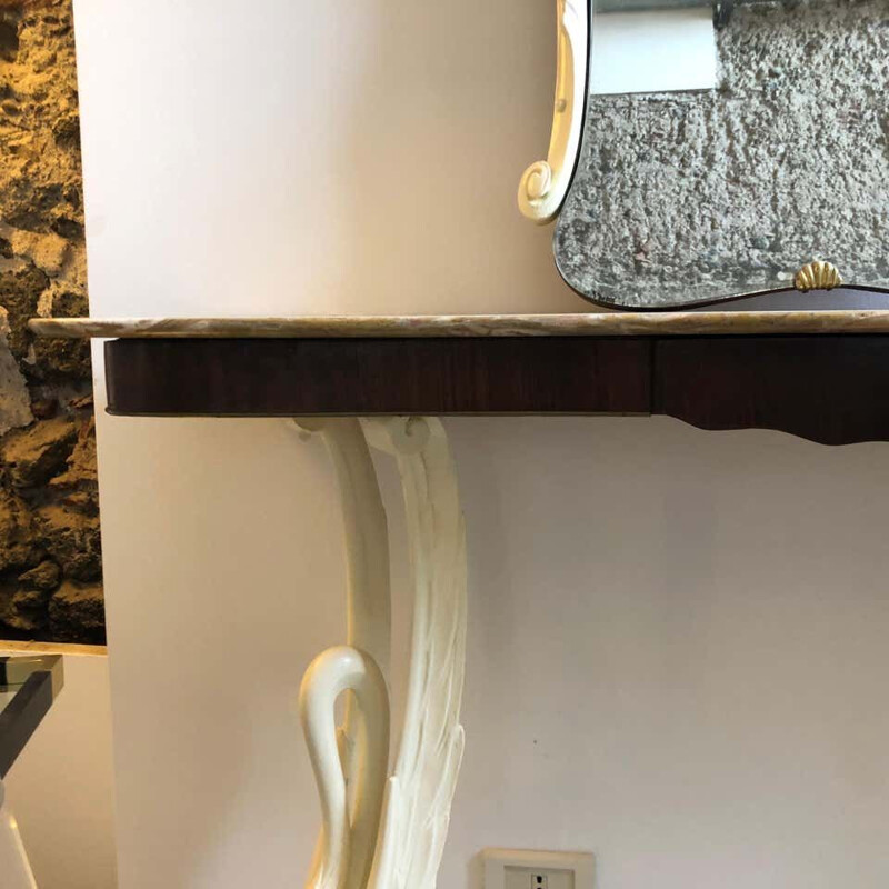 Mid-Century Rosewood and Marble Console and Mirror circa Italian 1950
