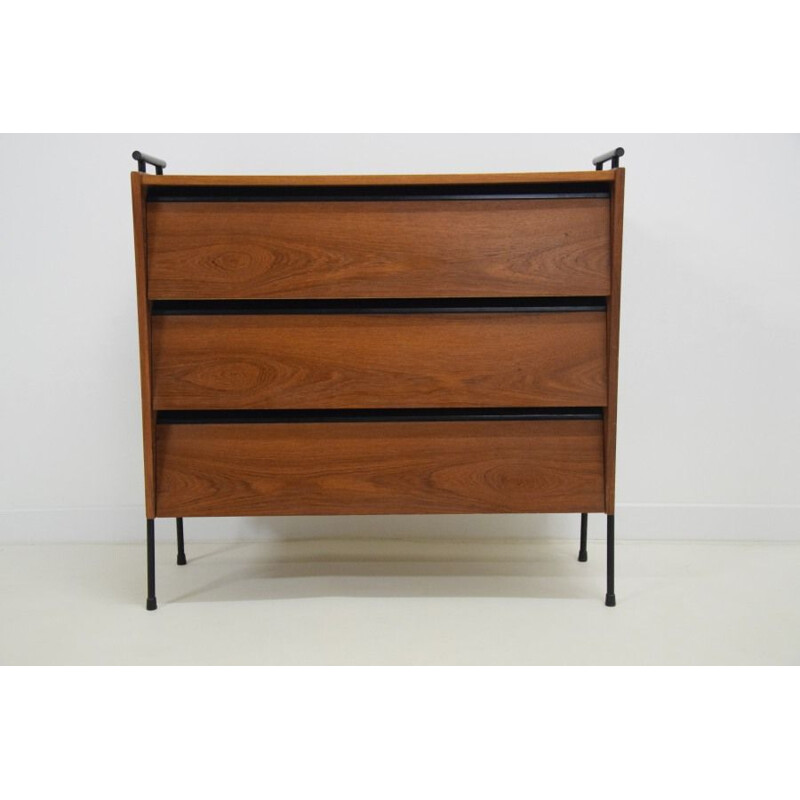Vintage walnut  shoe chest of drawers and armchairs Scandinavian 1950
