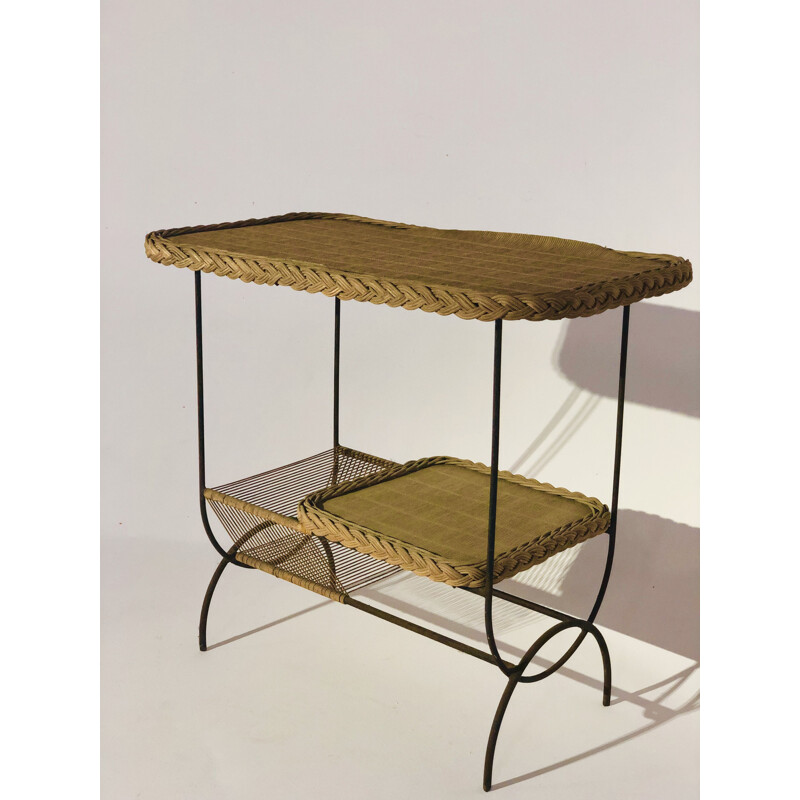 Vintage rattan and metal bar table