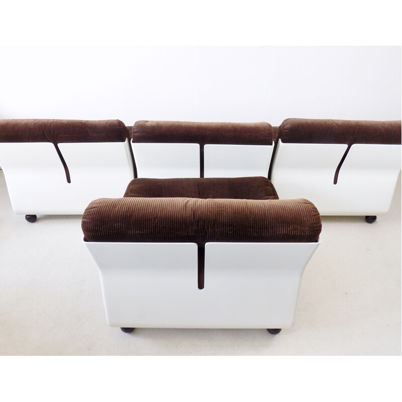 Lot de 4 fauteuils lounge vintage marron de Mario Bellini C&B Amanta Italie
