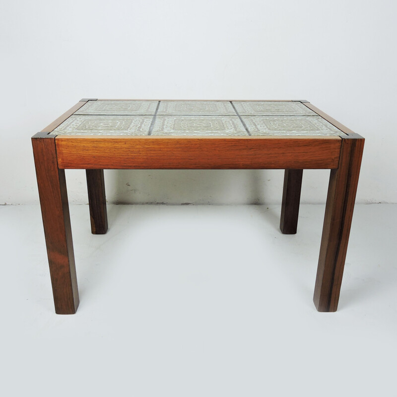 Vintage coffee table in rosewood and green tiles, 1970