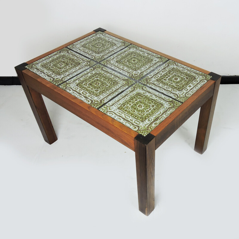 Mesa de centro vintage de palisandro y cuadros verdes, 1970