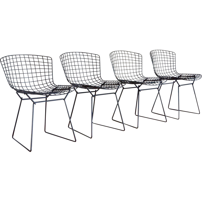 Set of 4 vintage chairs "Wire" by Harry Bertoia for KNOLL black 1960