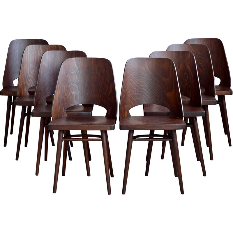 Ensemble de 8 chaises vintage d'Oswald Haerdtl, placage de hêtre, finition à l'huile