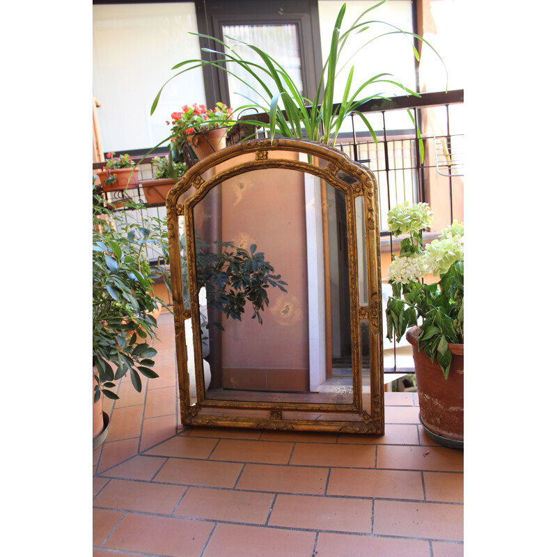 Miroir vintage en bois sculpté et doré Décorations en verre de Venise Italie 1900