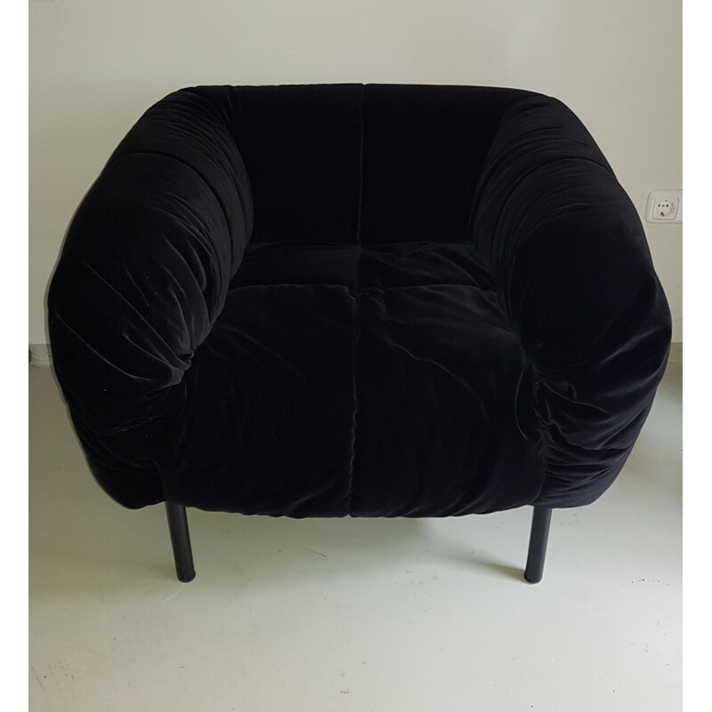 Vintage black velvet Armchair ketstin hörlin holmquist Eden 1970