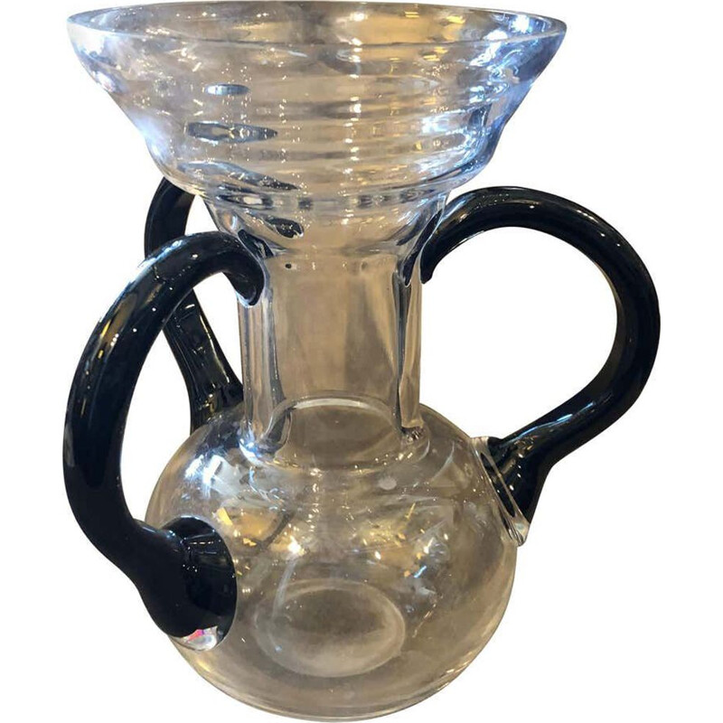 Vintage-Vase in Schwarz und Klarglas, Italien 1970