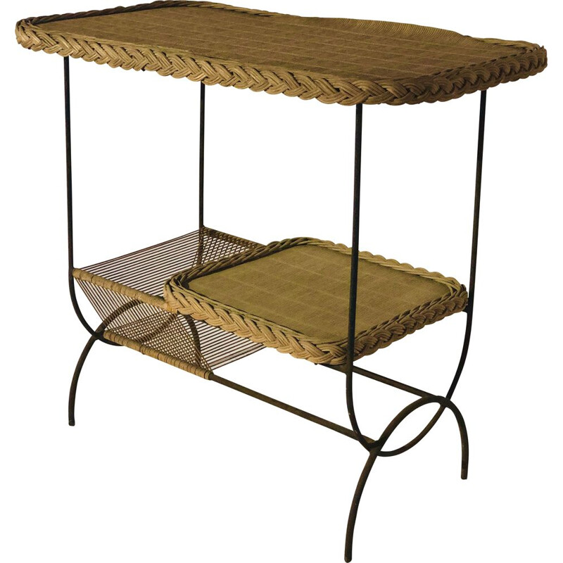 Vintage rattan and metal bar table