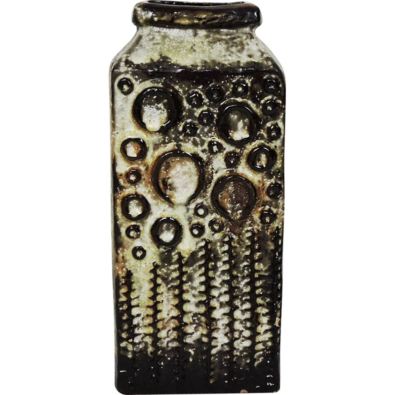 Vase vintage en poterie brune avec décor surélevé, pour Carstens Tonnieshof, Allemagne de l'Ouest, 1960
