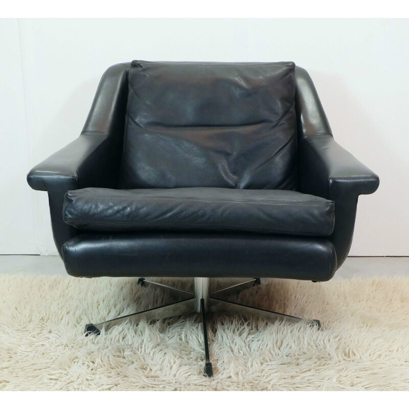 Swileving armchair in black leather - 1960s