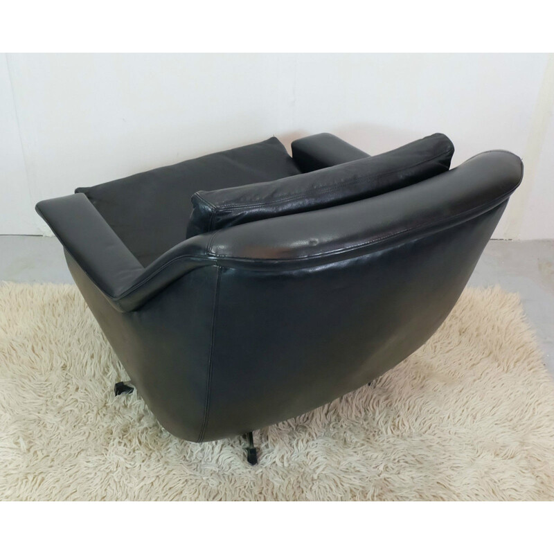 Swileving armchair in black leather - 1960s