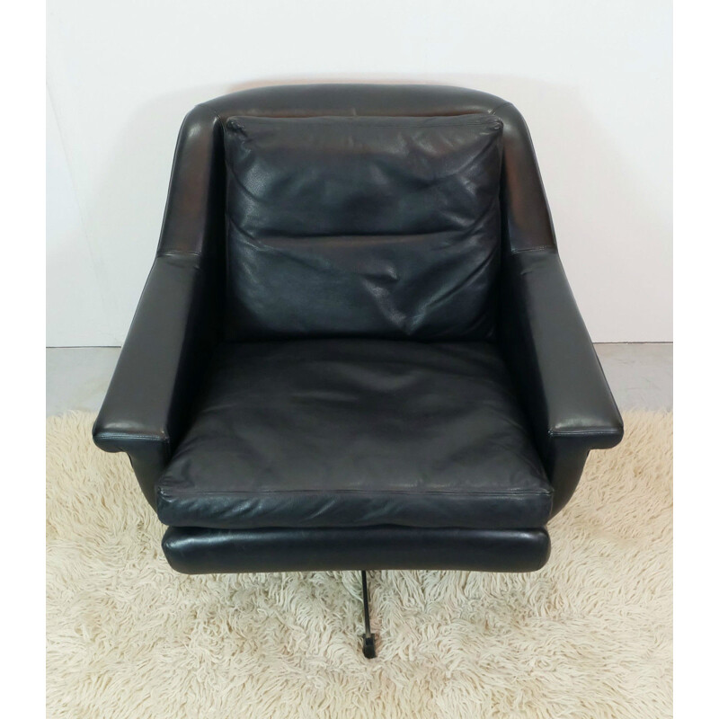 Swileving armchair in black leather - 1960s