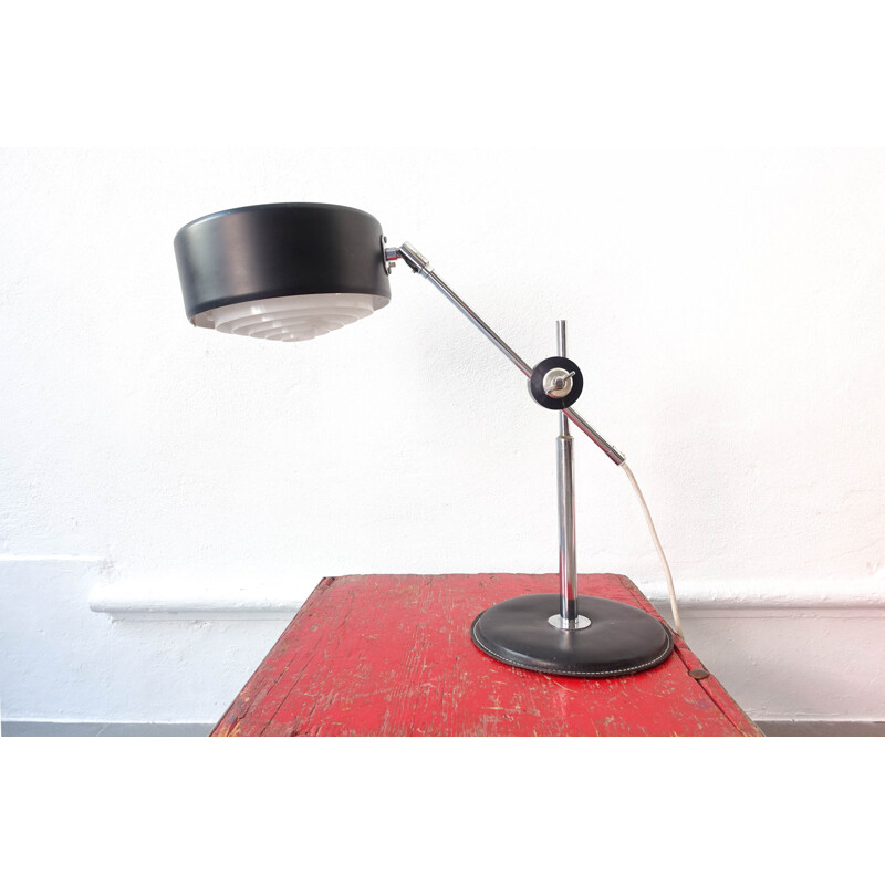 Lampe de bureau vintage Simris en cuir noir et chrome par Anders Pehrson pour Ateljé Lyktan 1970