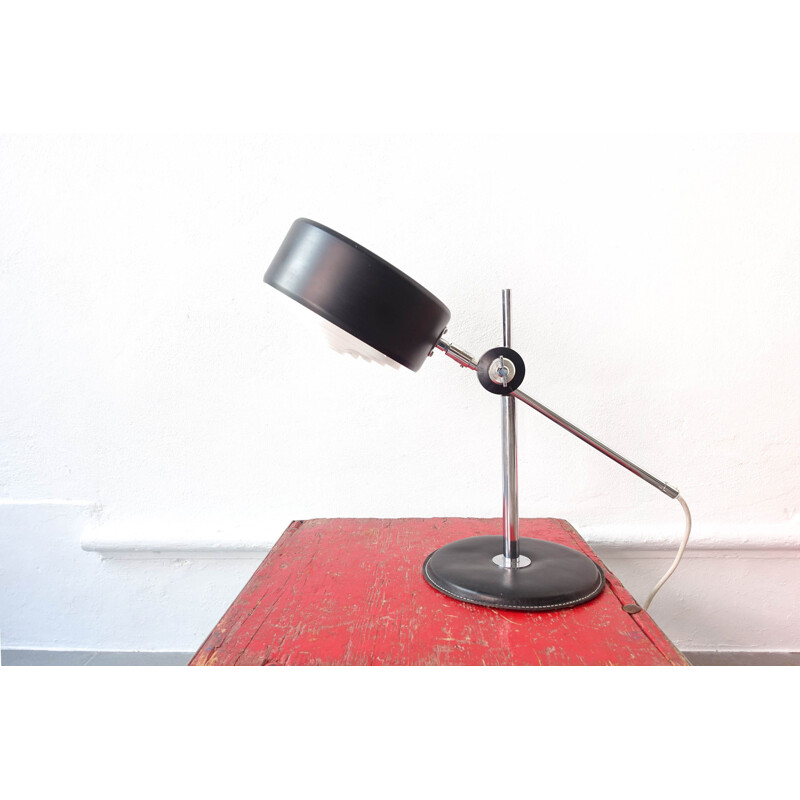 Lampe de bureau vintage Simris en cuir noir et chrome par Anders Pehrson pour Ateljé Lyktan 1970