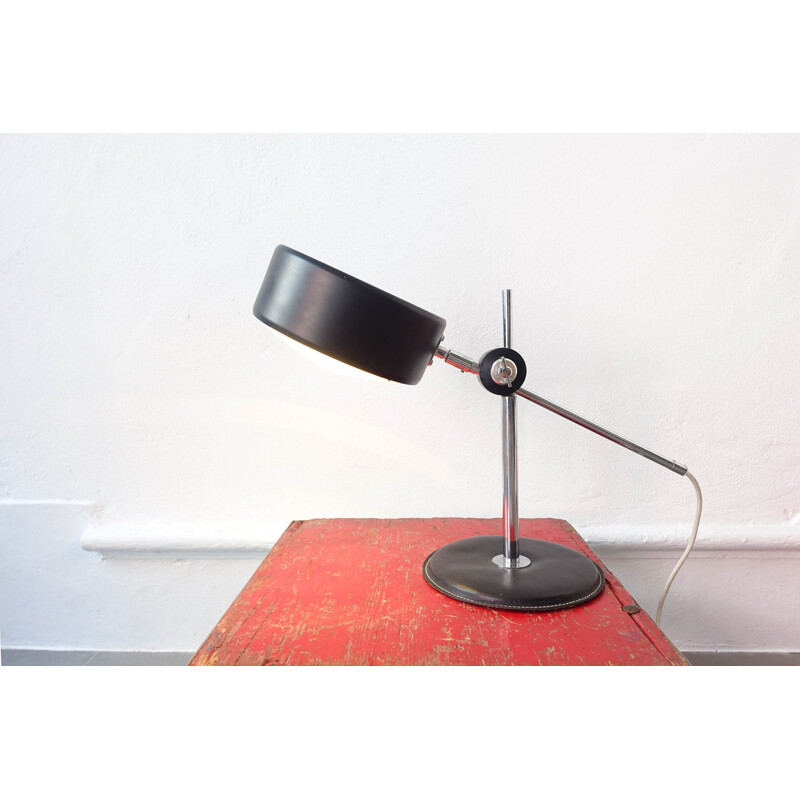 Mid-Century Simris Black Leather & Chrome Desk Lamp by Anders Pehrson for Ateljé Lyktan 1970s