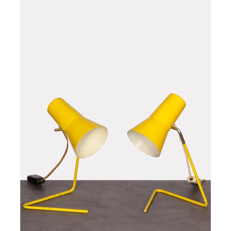 Paire de lampes vintage jaunes par Josef Hurka pour Drupol 1960