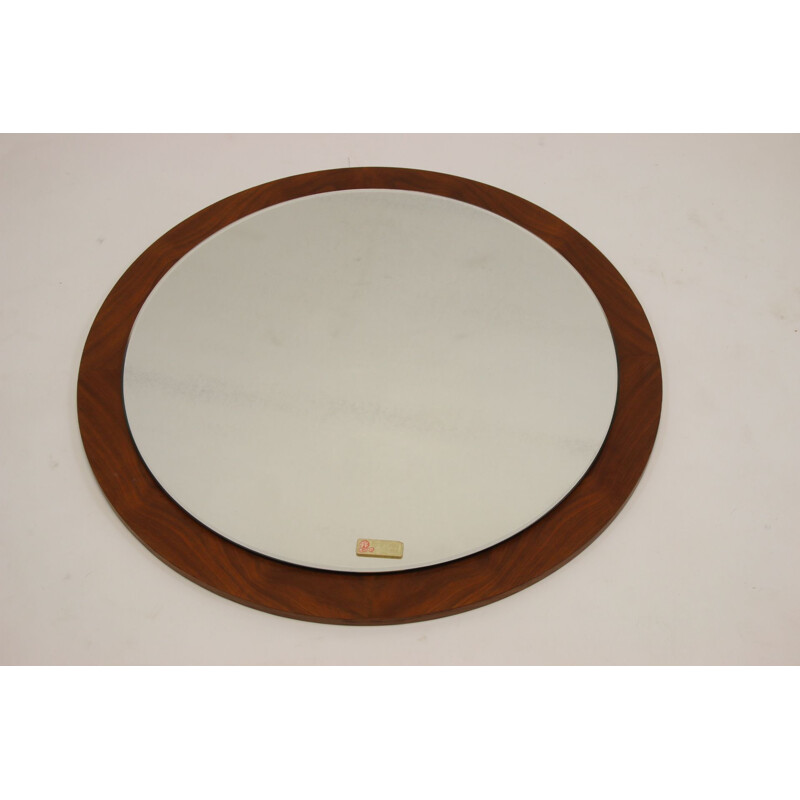 Vintage Large Round mirror with wooden edge, Scandinavian 1960s