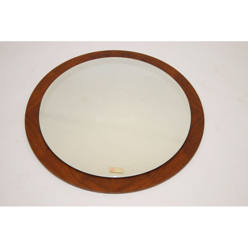 Vintage Large Round mirror with wooden edge, Scandinavian 1960s