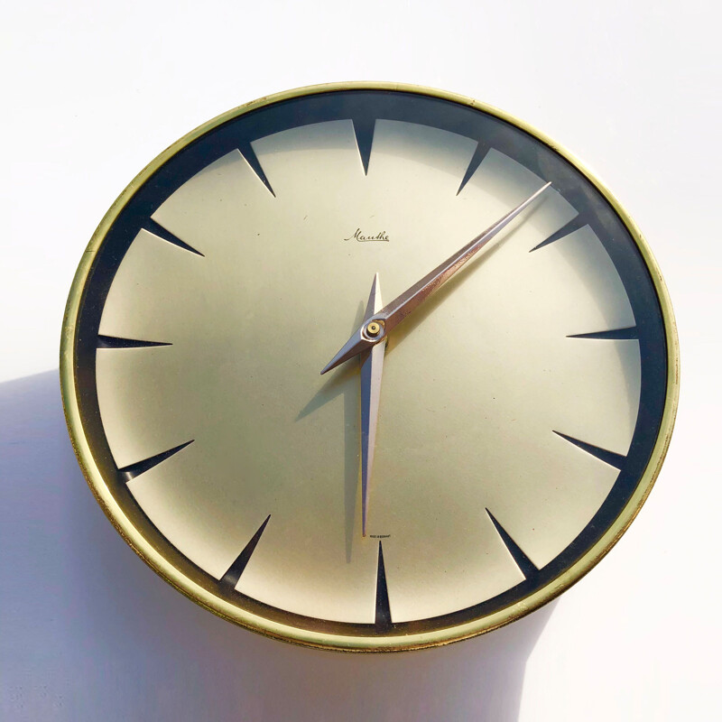 Vintage wall clock solid brass Mauthe. Germany 1970s