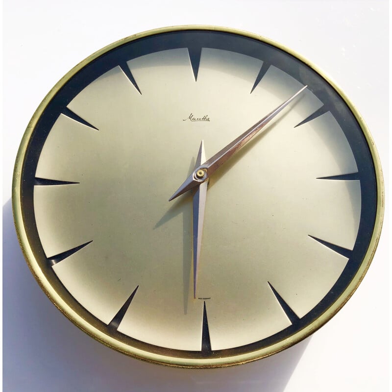 Vintage wall clock solid brass Mauthe. Germany 1970s
