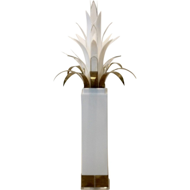 Bergers Design palm tree lamp in lucite and brass, Peter DOFF - 1970s