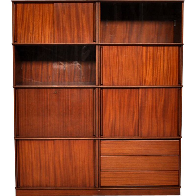 Mid-century Oscar modular bookcase in mahogany and glass - 1960s