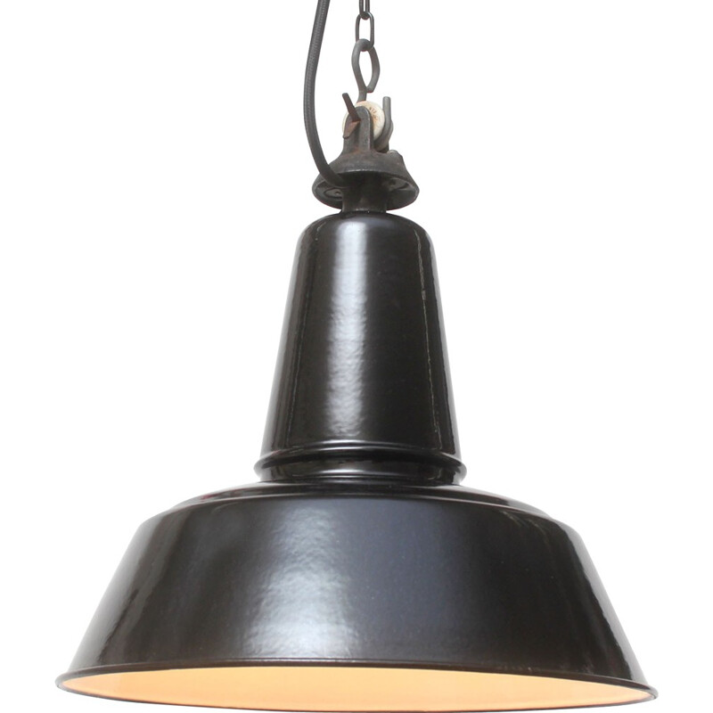 Metal and enamel industrial hanging lamp - 1930s