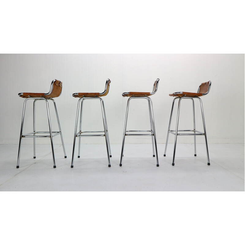 Set of 4 Vintage Leather Barstools by Charlotte Perriand