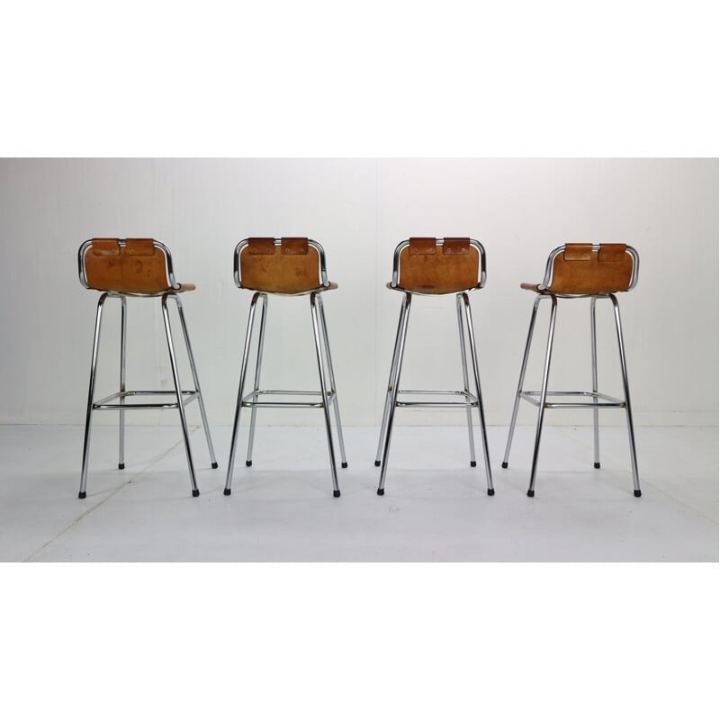 Set of 4 Vintage Leather Barstools by Charlotte Perriand