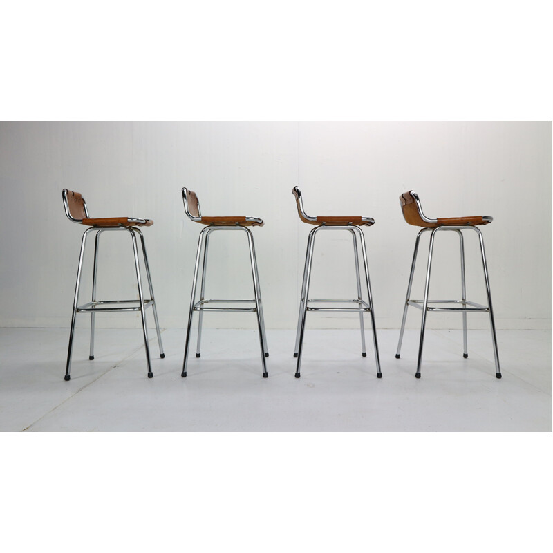 Set of 4 Vintage Leather Barstools by Charlotte Perriand